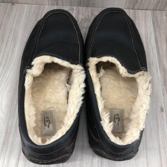 Ugg Slippers Mens 12EEE Ascot Dark Brown Leather Slip On Shoes - Picture 8 of 13